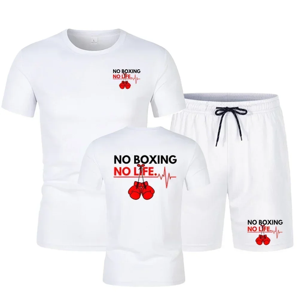 

2025 Spring/Summer Men's Boxing Free and Lifeless Gym Logo Printed Men's Summer Sportswear Set Quick Drying T-shirt and Shorts