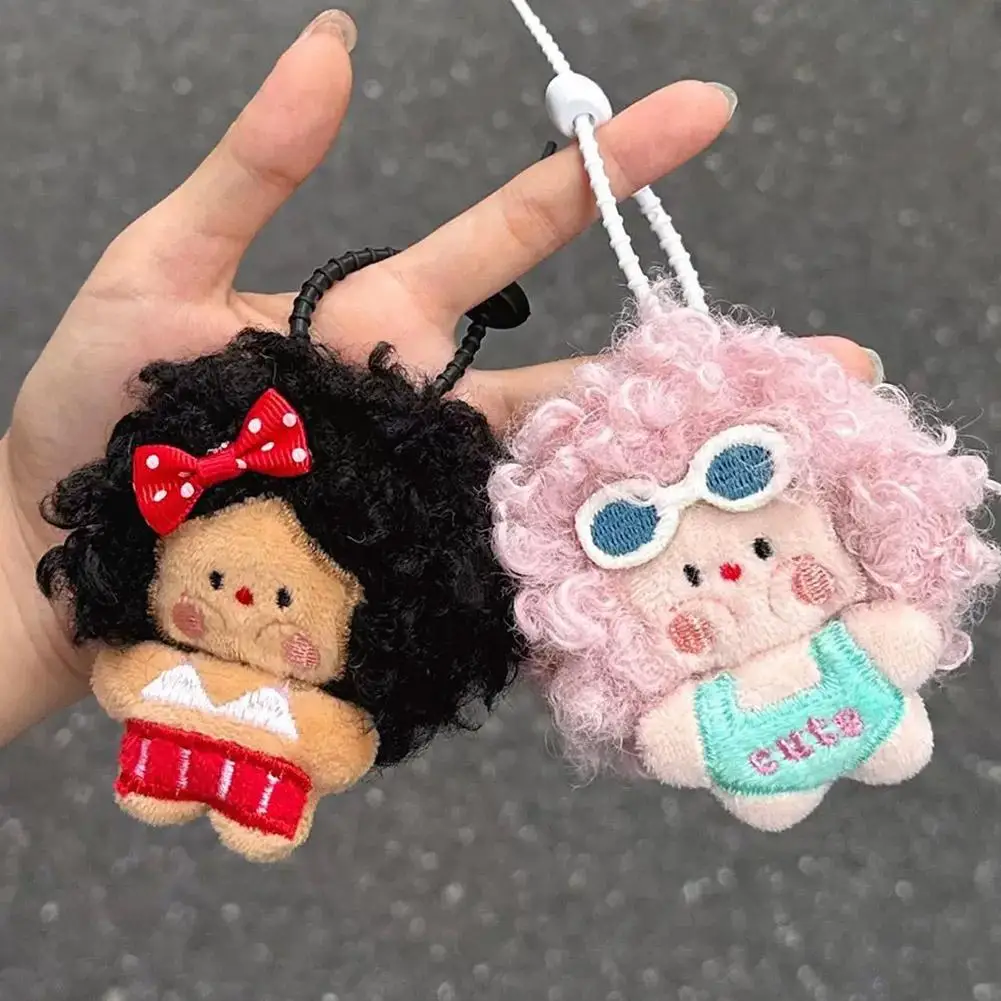 Kawaii Plush Doll Phone Charm Strap Cute Curly Hair Stuffed Toy Bag Pendant Y2K Keychain Hanging Ornament For Mobile Phone