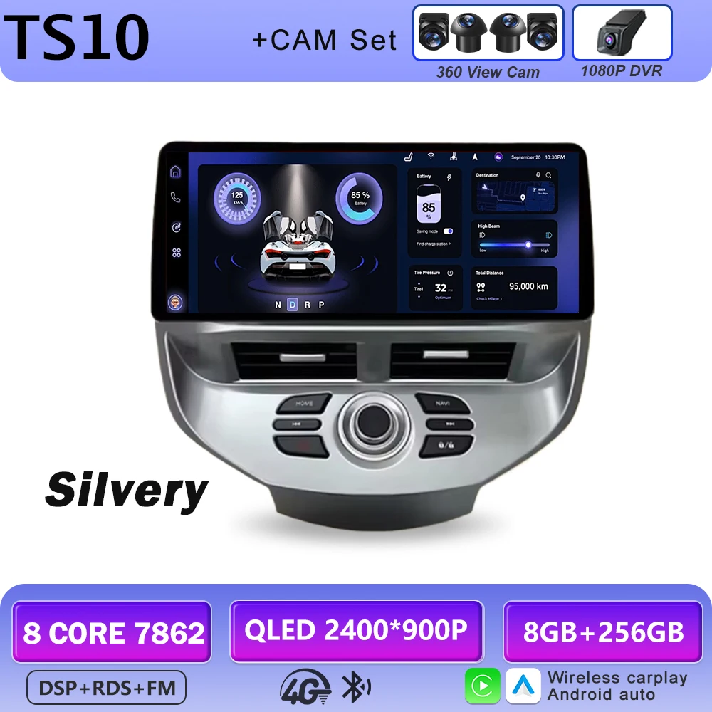 12,3 inch autoradio GPS draadloze Carplay QLED scherm voor Ford Fiesta MK6 MK7 2009-2016 LHD RHD Android multimediaspeler
