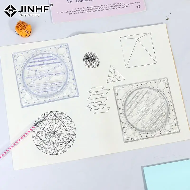 1X Multifunctional Drawing Template Art Geometric Ruler Drafting Tools Stationery Students Office Supplies Measuring Scale Ruler