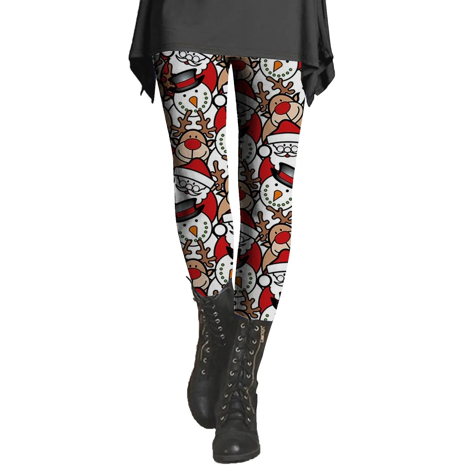 

Women's leggings with Santa Claus print, made of polyester and spandex blend, stretchy and warm, perfect for autumn and winter.