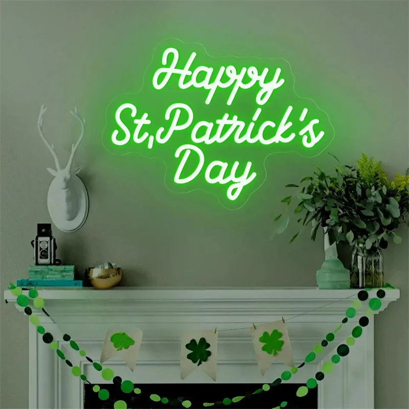 Happy St. Patrick's Day LED Neon Sign,Custom St. Patrick Neon Light,Holiday Home Room Wall Decor,Saint Patricks Day Decor