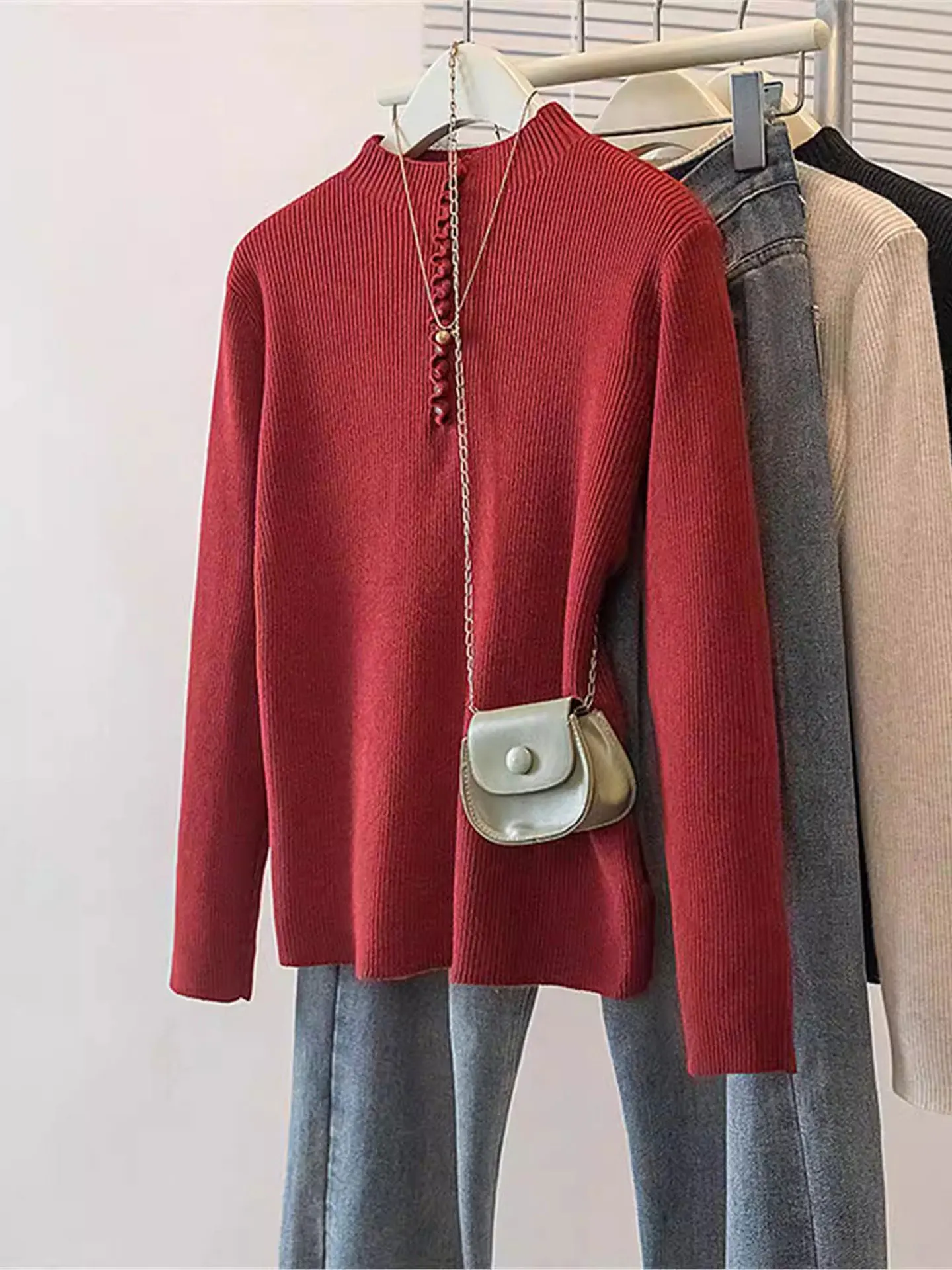 

Red Long Sve Knitted Sweater Women's Sle 2026 Spring plus Size Loose Versatile Top f High Collar Casual Comfortable