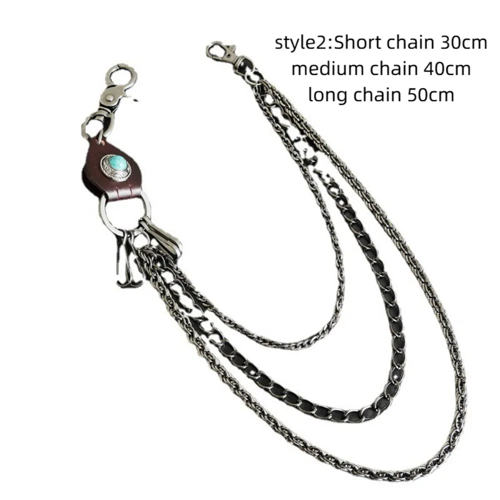 Gantungan Kunci Rumbai Kulit Punk Hip Hop Sabuk Logam Panjang Rantai Celana Pinggang Untuk Wanita Pria