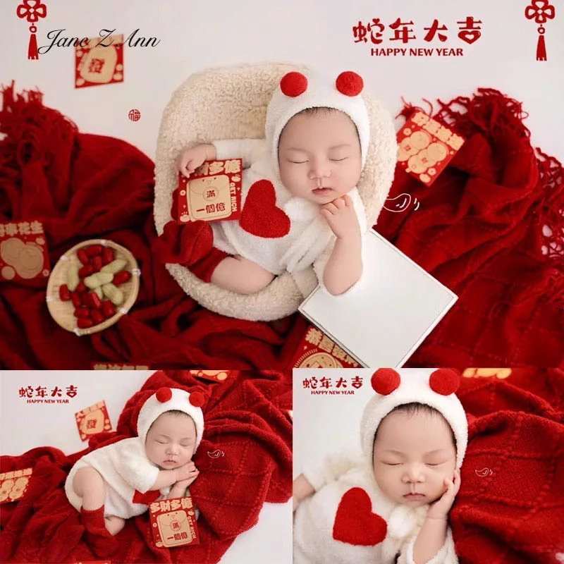 

Photography Props Clothes Newborn Baby Photos pom bonnet+bodysuit+socks