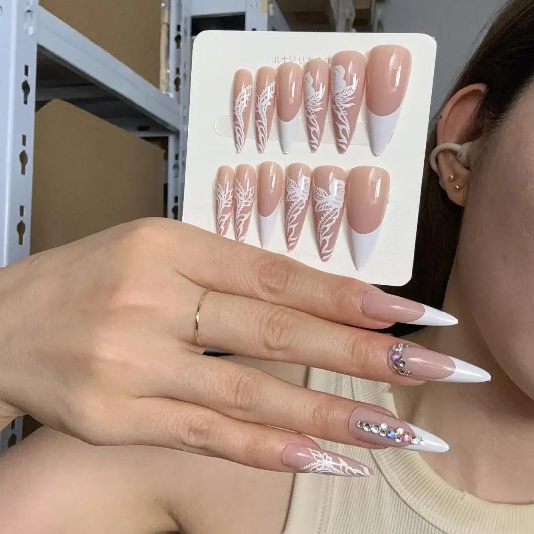 24Pcs/Box Long Aurora Pointed Press on Nail Art Removable Reusable Artificial Acrylic False Nails Tips Wearable Fake Nails Set