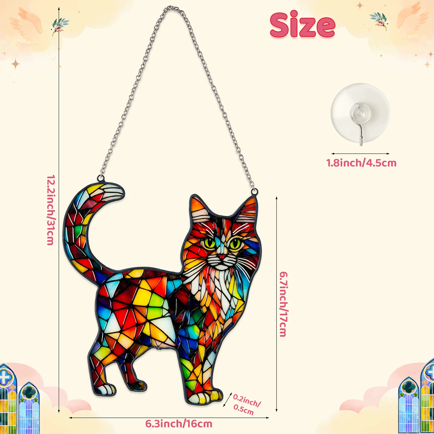 Colorful Stained Glass Suncatchers Window Balcony Hanging Cat /Daisy/Sunflower Pattern Catcher Pendant For Mother’s Day Gift