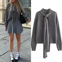 Knitwear With Cutout Fashion Women's Sweaters Knitted Pullovers Autumn Tie Up Long Sleeve Cashmere Sweater Chic Jumpers