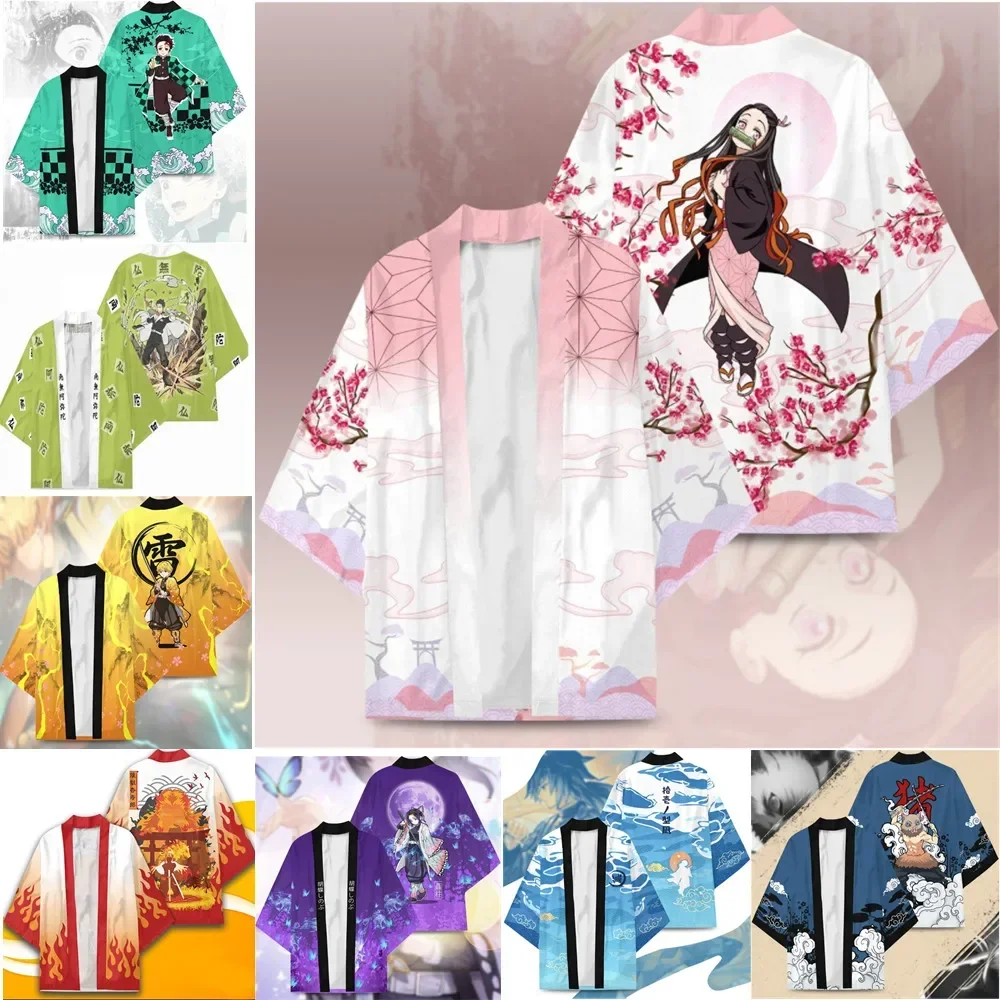 Demon Slayer Kimono for Women Men Anime Cosplay Cloak Kamado Nezuko Costume Kamado Tanjirou Cardigan Tops Halloween Outfits