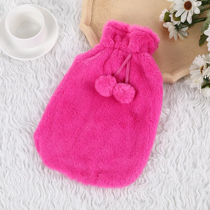 Winter Faux Fur Hot water bottle cloth cover Rubber Warm Children\'s 2 Liters Hand Foot Warmer Solid Household Water Bag cover