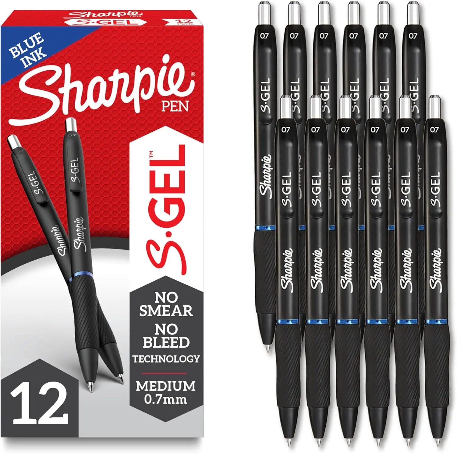 

Sharpie S-Gel Pens Medium Point 0.7mm Blue Ink 12 Count for Writing Journaling Drawing Coloring Note Taking College Supplies