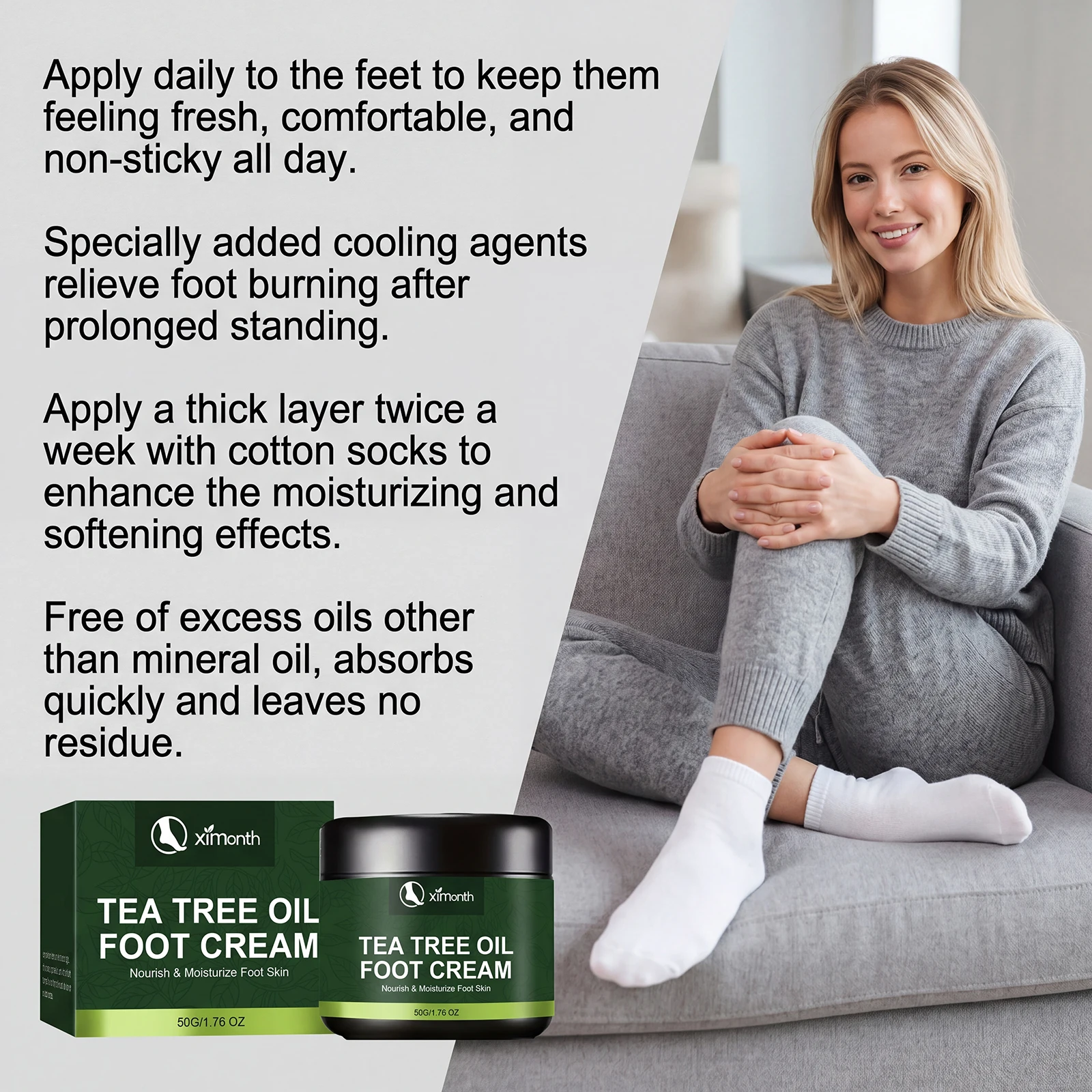 Tea Tree Oil Foot Cream for Heel Dry Skin Care Exfoliate Dead Skin Soften Hydrate Moisturize Smooth Rough Skin Foot Care Lotion