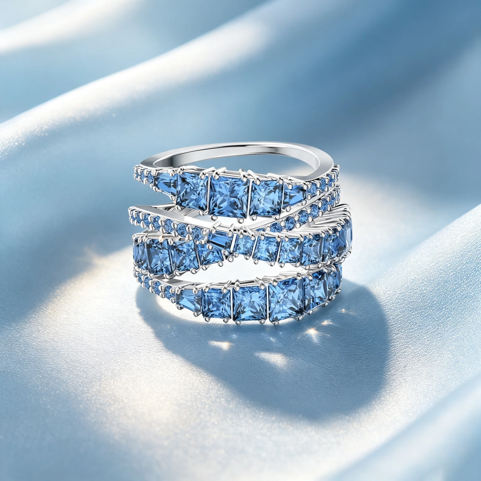 Women's Multilayer Stackable Open CZ Butterfly Floral Ring