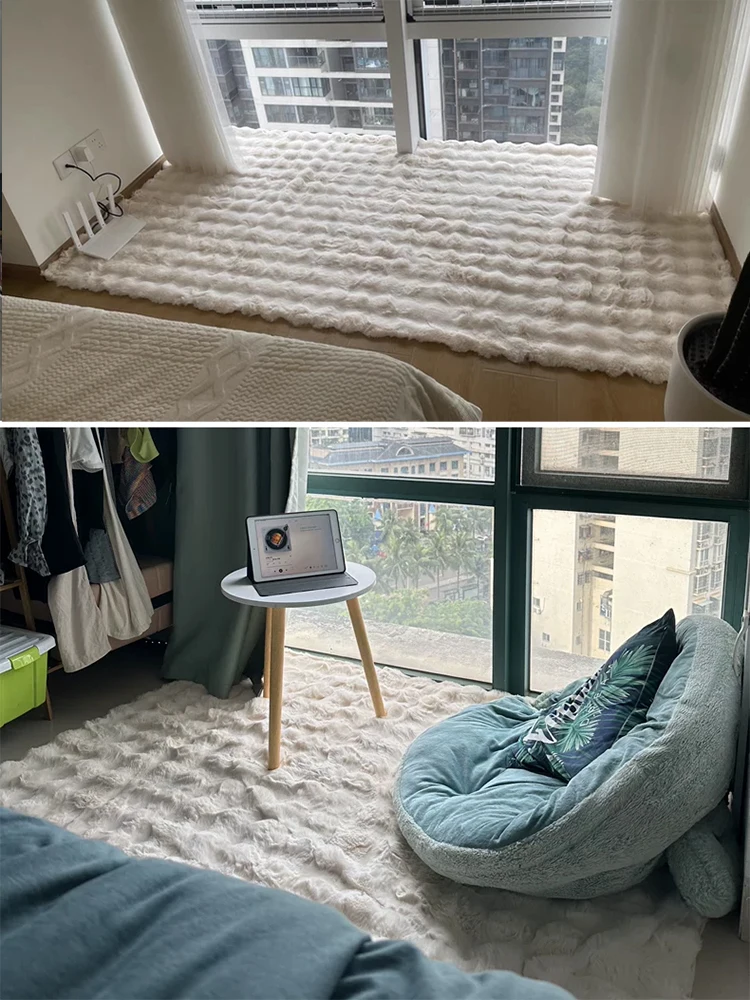 Bubble Plush Faux Rabbit Fur Rug Soft Area Carpet Decorative Floor Mat for Bedroom Living Room Balcony Home Decor