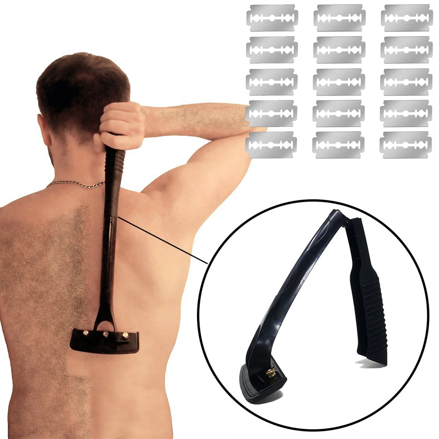 

Back Shavers for Men Back Hair Remover Body Shaver Long Handle Body Hair Trimmer Razor 15 Blades Manual Foldable Razor