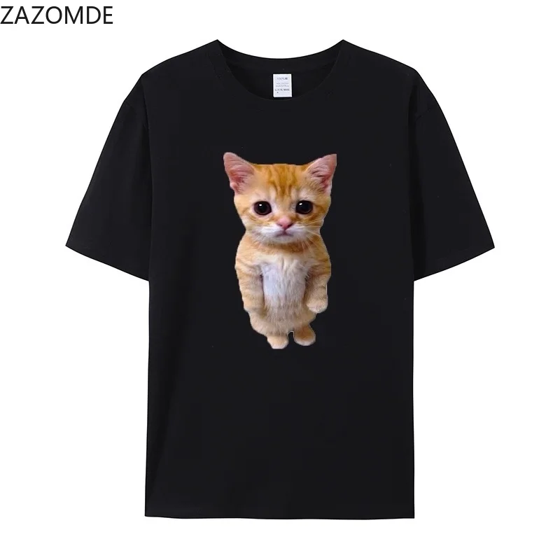ZAZOMDE Daily Casual Graphic Short Sleeve Tee Lovely Ginger Kitten Internet Meme Design Unisex Streetwear Tshirt 2026 New