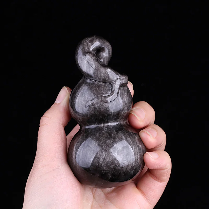 new-natural-silver-obsidian-gourd-ornament-handheld-black-obsidian-stone-desktop-attracting-wealth-and-safety-handle-play