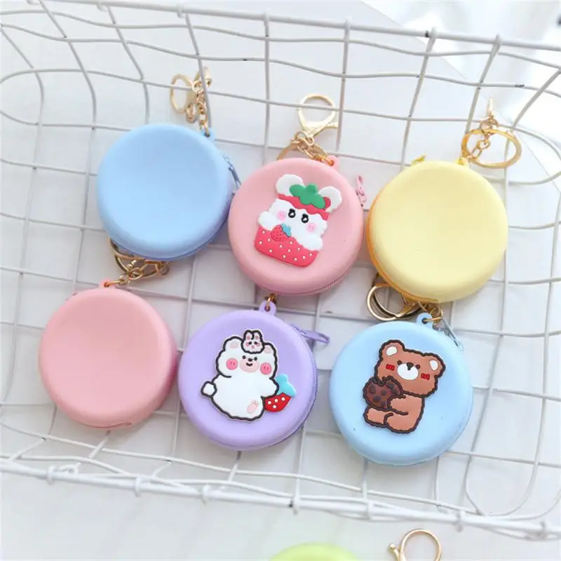 1pc Korean Cute Women Coin Wallet Pendant Keychain Silicone Round Coins Bag Small Girls Key Bag Mini Purse Kid Gift 2024 Keyring