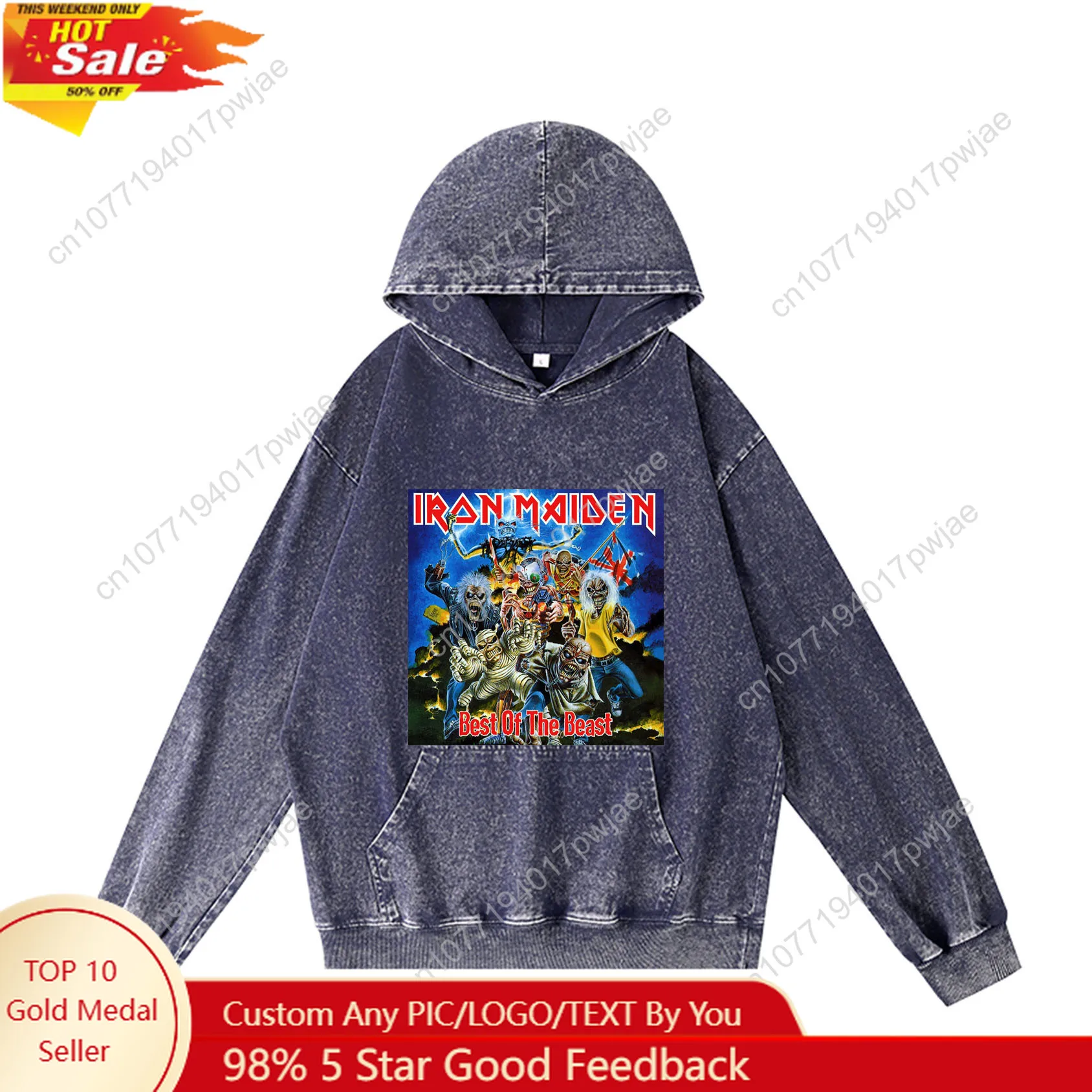 I-iron m-maidens Rock Band sweat à capuche hommes femme Vintage pull sweat avec poche surdimensionné haut personnalisé