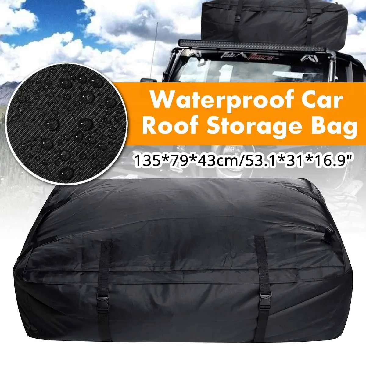 135x79x43cm Waterproof Car Cargo Roof Bag Waterproof Rooftop Luggage Carrier Black Storage Travel Waterproof SUV Van for Cars