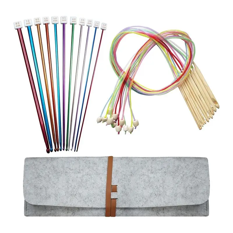 

BAAJ-Tunisian Crochet Hooks Set With Case: 24Pcs Tunisian Crochet Bamboo Hooks Set With Cable Afghan Crochet Aluminum Hooks