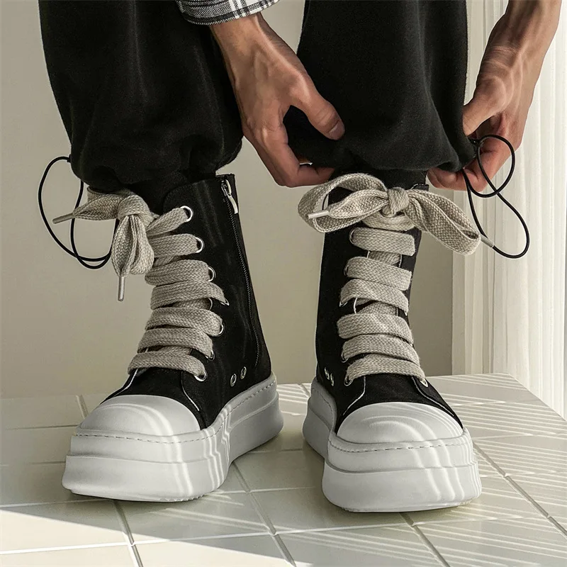 

High Quality Men's Platform Boots High Top Chunky Sole Side Zipper Skate Derby Shoes American Style Comfortable Ankle Footwear