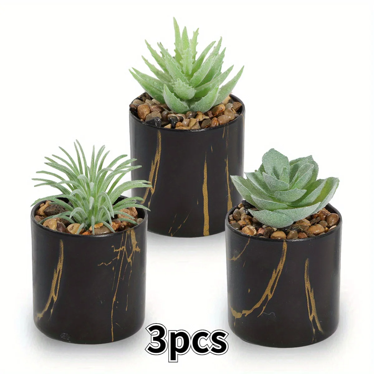 XIYA FLOWER 3pcs Artificial Potted Plants Fake Aloe Vera Succulent Mini Marble Bonsai PE Material Home Decor