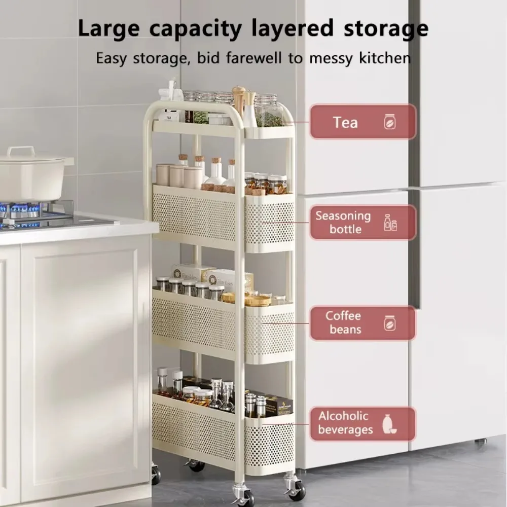 Kitchen Multi-Functional Storage Trolley Vegetable Basket Bathroom Moistureproof Mobile Cart Practical Living Room Snack Shelves image 4