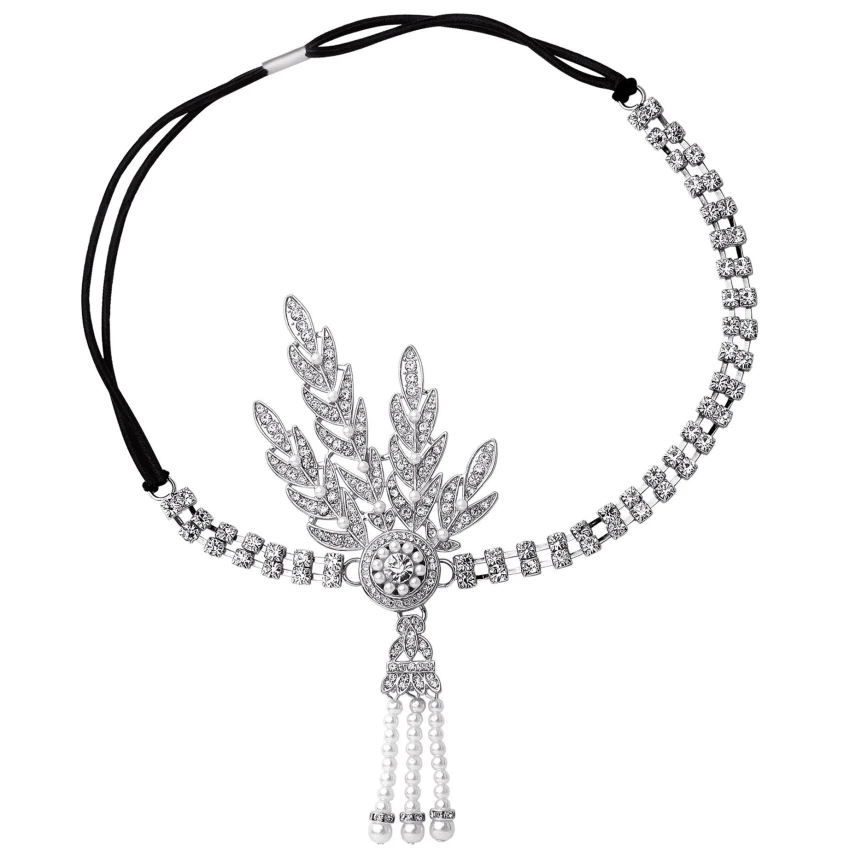 Bandeau à clapet avec perles des années 1920, ensemble de bagues et bracelets, inspiré de Great Gatsby, ensemble de bijoux simulés, accessoires de déguisement pour Cosplay