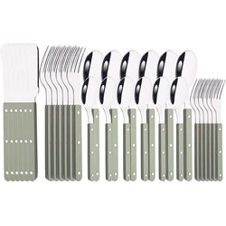 6/30Pcs Green Silver Acrylic Handle Flatware Knife Fork Spoon Dinnerware Set Stainless Steels Cutlery Set Western Home Kitchen