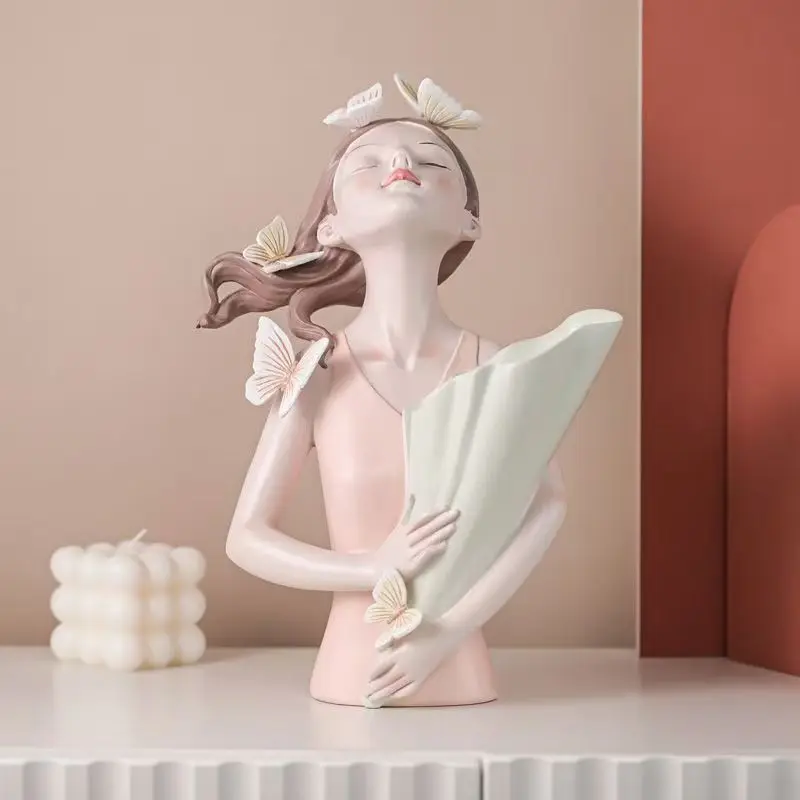 

Nordic Butterfly Girl Vase Resin Handicraft Creative Home Desktop Soft Decoration Ornaments Light Luxury Flower Pot Ornaments