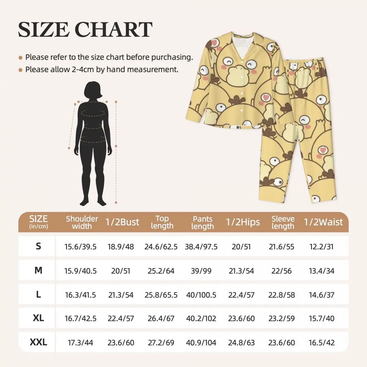 Psyduck Women's Pajamas Set 2 Piece Set For Women Casual Long sleeve Suit