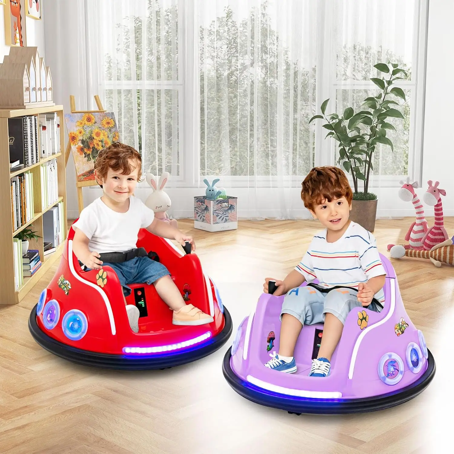12V Toddler Bumper Car Battery Powered Baby Ride Dual Joysticks Flashing Light Music Electric Vehicle Remote Control Purple Gift