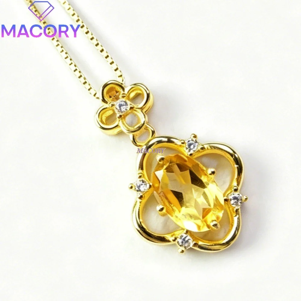 Natural Citrine pendant necklace s925 sterling silver simple and stylish design elegant and delicate great for parties
