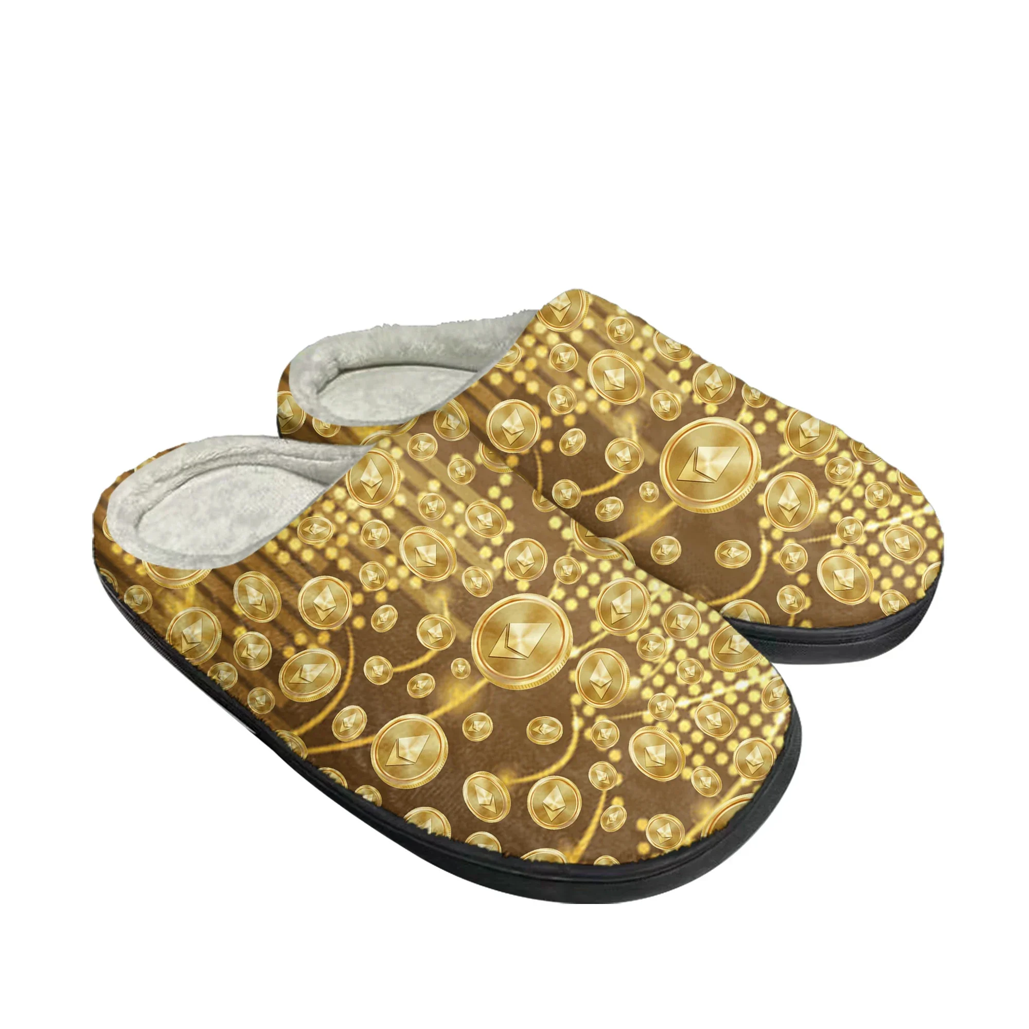 Pantoufles personnalisées en coton pour hommes et femmes, sandales en peluche décontractées, chaussures chaudes, pantoufles thermiques, Ethereum Cryptocurrency ETH Coin