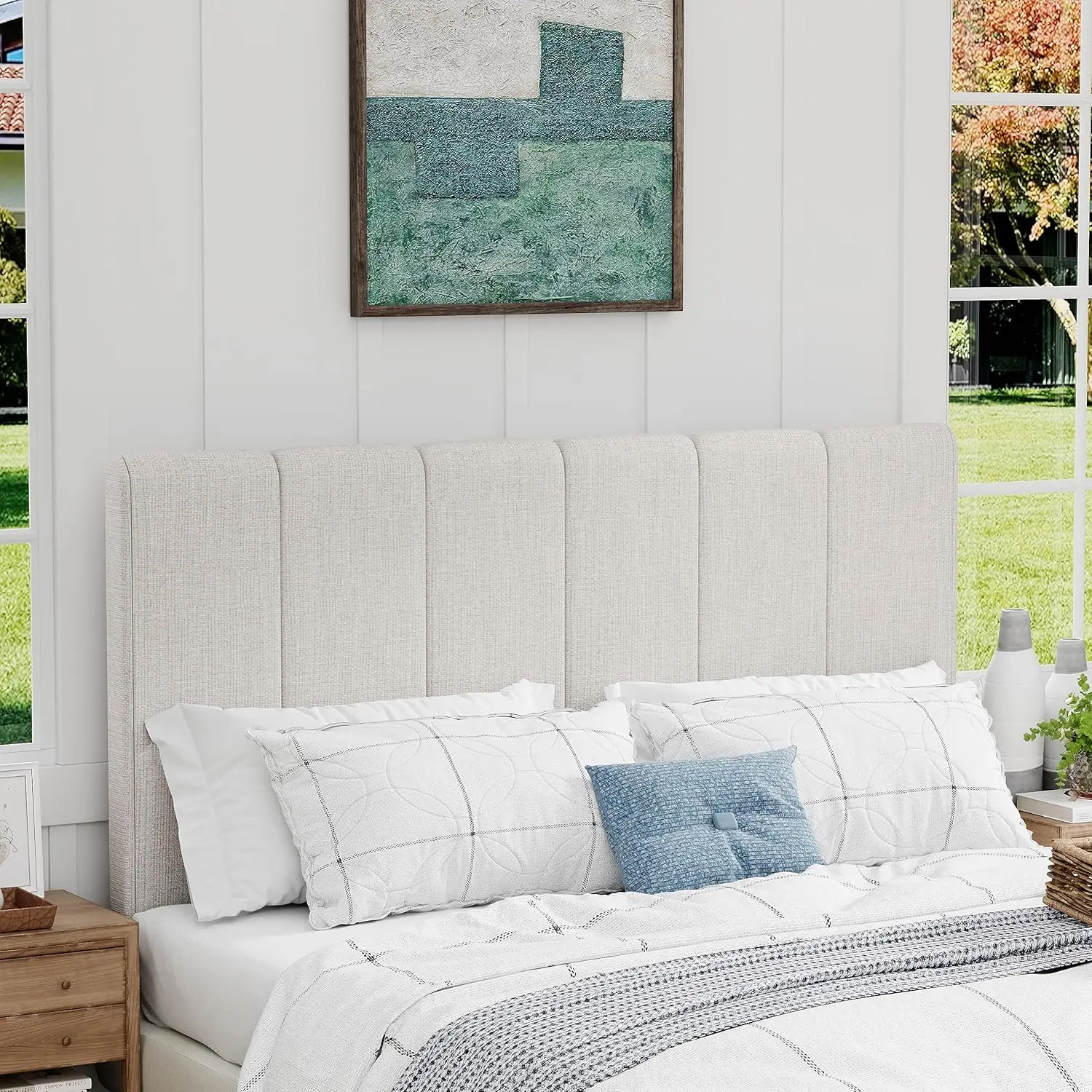 

King Headboard Upholstered Headboards for King Size Bed Headboard Panels Adjustable Height Grayish White Linen Head Board