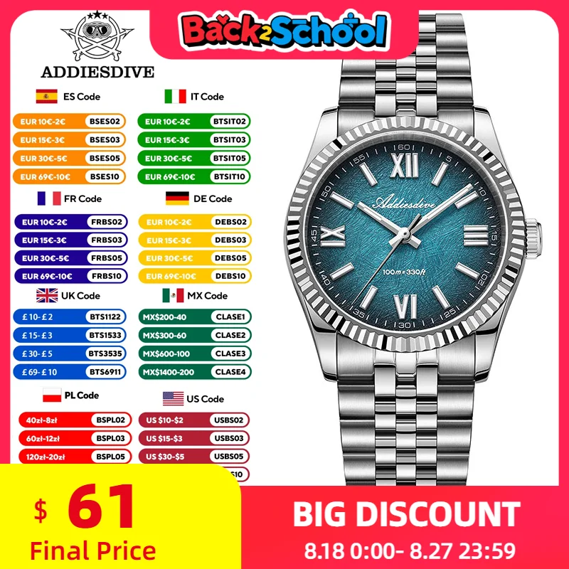 

AD2512 Luxury Quartz Watch VH31 Sweep Second Movement Sapphire Crystal 316L Steel Case BGW9 Luminous Hands 100M Waterproof