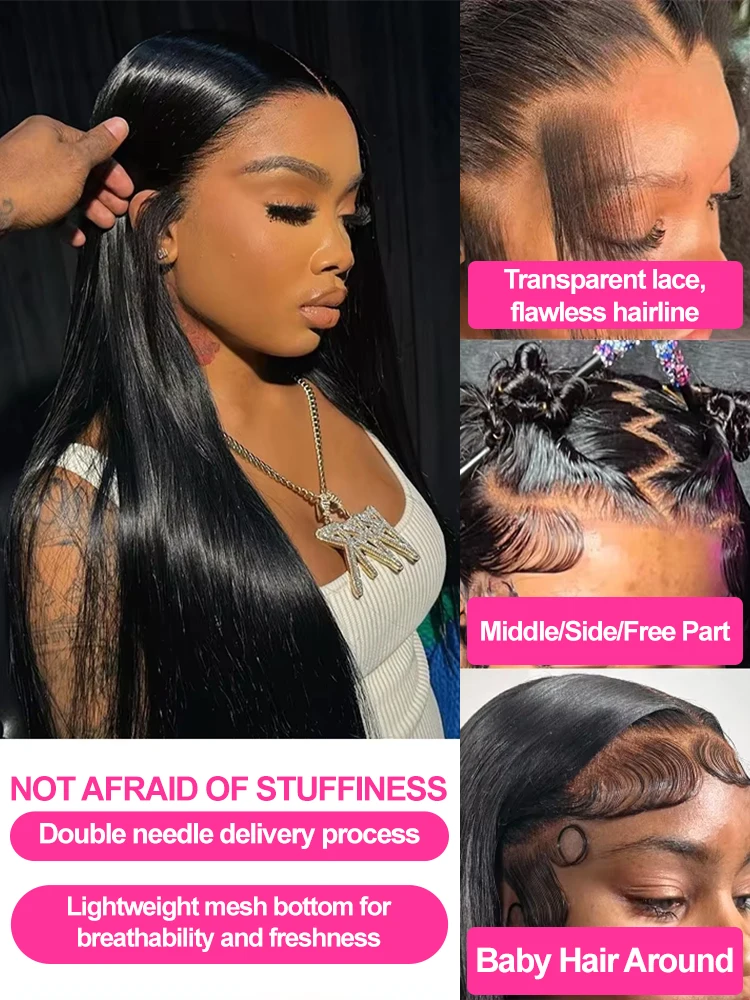 13x4 HD Straight Transparent Lace Frontal Wigs 200% Bone Straight 13x6 Lace Frontal Wig Remy Human Hair For Women Can Be Curly #4