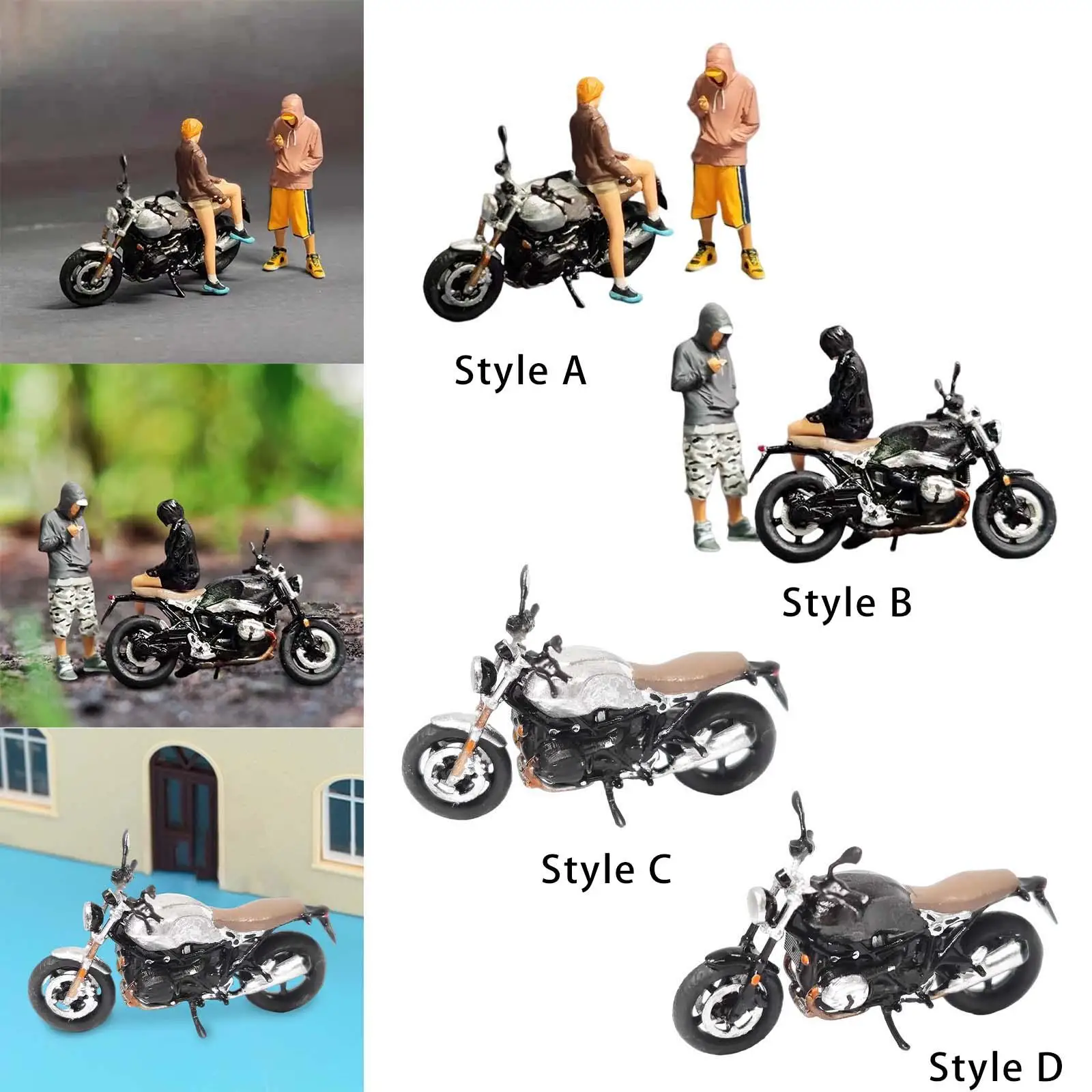 1:64 Figure Motorcycle Dioramas Desktop Ornament Miniature Scenes Doll Figurines