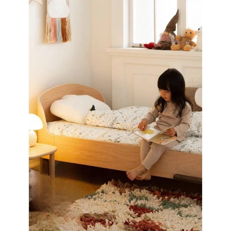 

Children boys, solid wood single girl with guardrail baby cot splicing queen bed