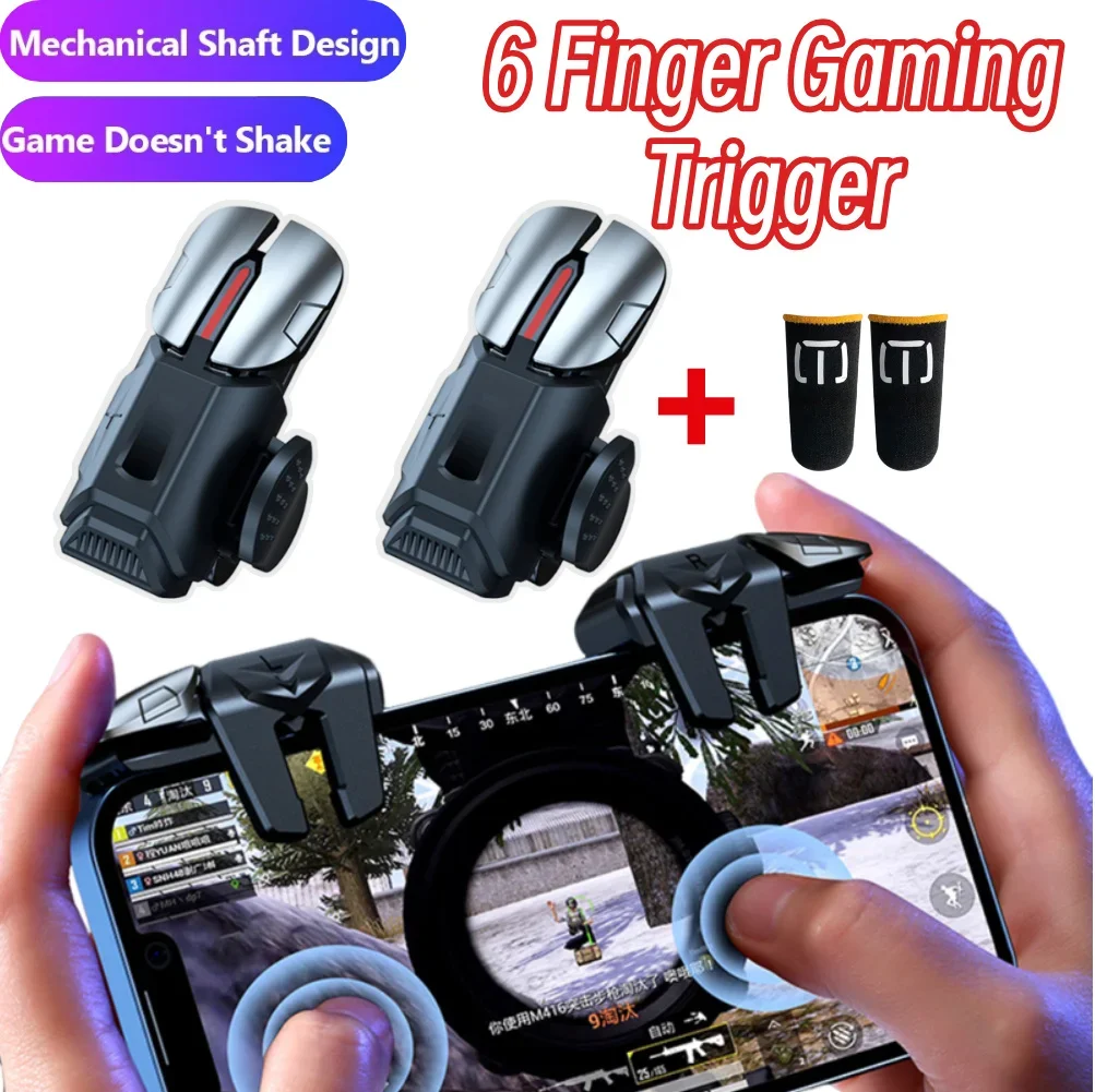G21 6 إصبع لعبة الهاتف المحمول الزناد ل PUBG الهاتف وحدة تحكم الألعاب الحساسة تبادل لاطلاق النار لعبة الهاتف الزناد الهدف اطلاق النار L1 R1 مفتاح