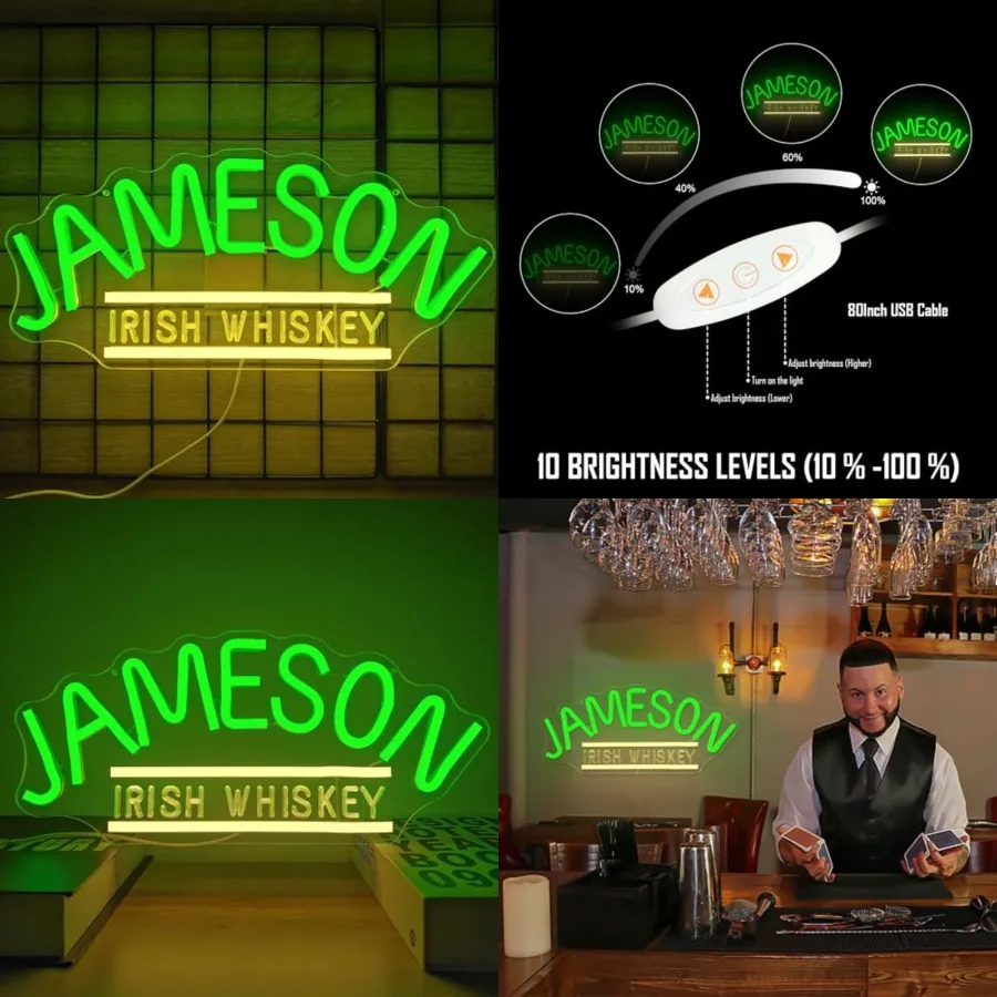 

Jameso Irish Whiskey Neon Sign for Wall Decor Bar Neon Sign for Man Cave Neon Led Sign Dimmable Neon Light Up Sign for Bedroom