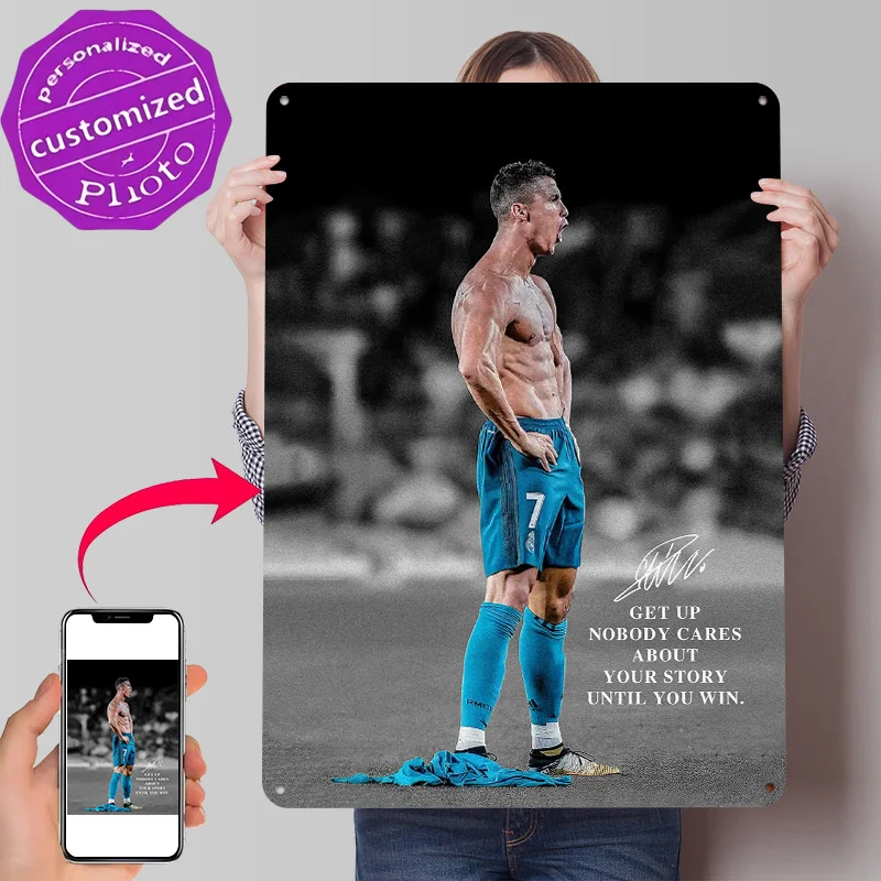 Cristiano Ronaldo Motivational Quote 3D Printed Texture Poster Personalized Wall Art Retro Metal Tin Signs for Home Decoration