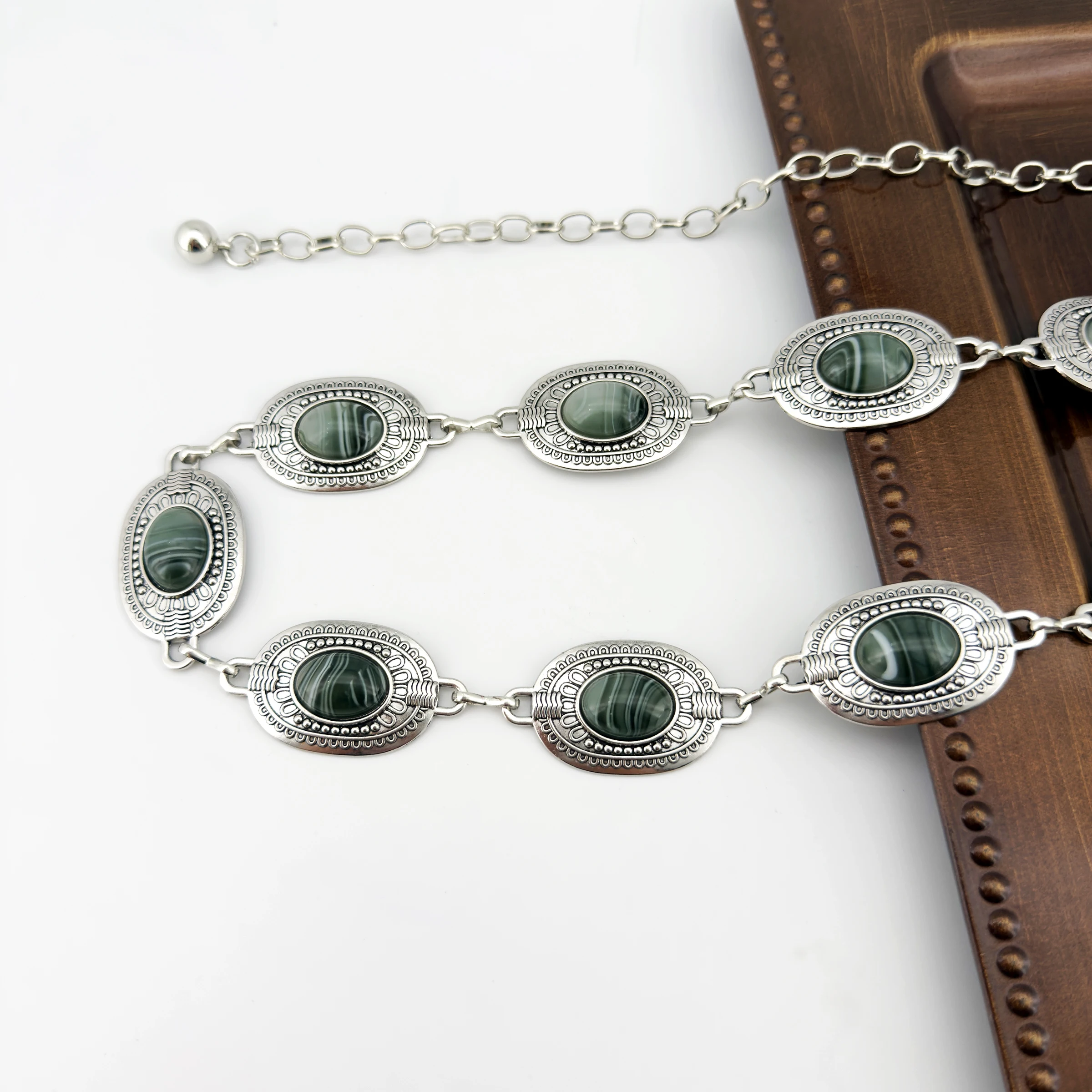 حزام نسائي بوهيمي عتيق على الطراز العرقي بيضاوي مرصع بحجر كهرماني كاجوال فاخر، مع فستان، ملابس متعددة الاستخدامات راقية