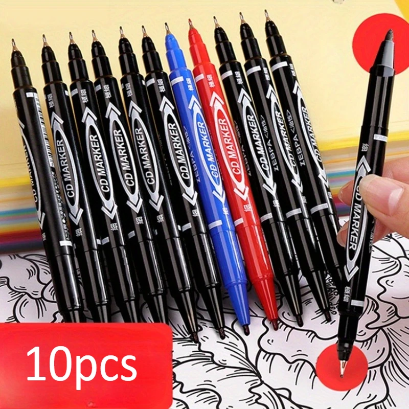10 قطع من أقلام التحديد ذات الأطراف المزدوجة، وأقلام إزميل دقيقة ودائمة للرسم متعدد الأسطح، والاستخدام المكتبي والمدرسة