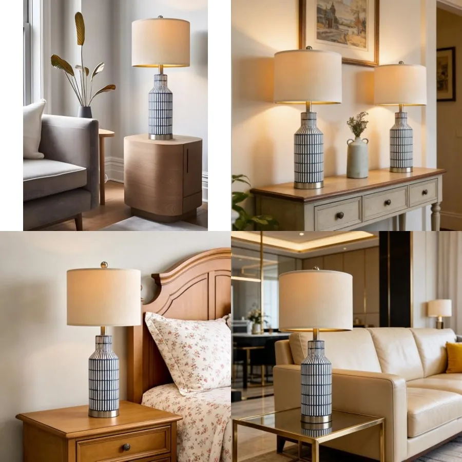 

25" Modern Ceramic Lamps Single Table Lamp for Living Room Bedroom Farmhouse Nightstand Bedside Lamps
