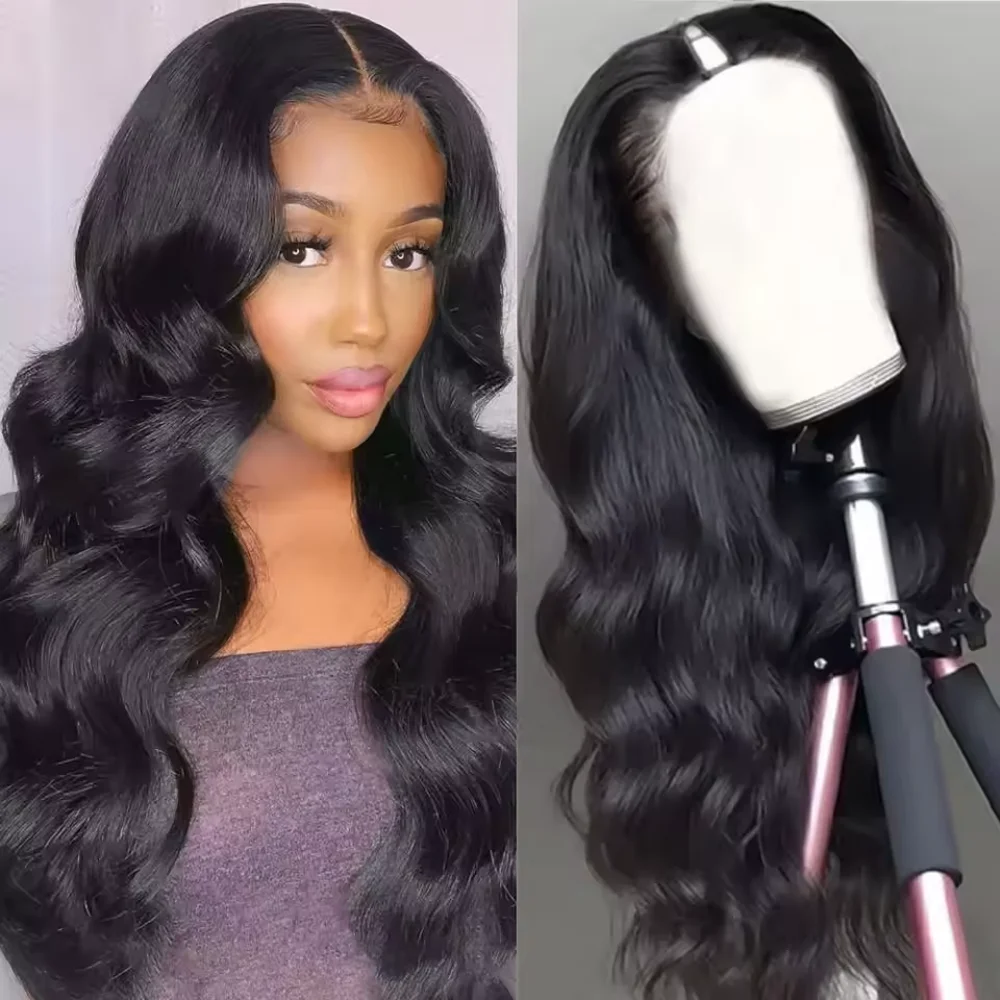 Perruques V-Part de 16 pouces en cheveux humains, ondulées, en forme de V, fabriquées à la machine, avec dentelle HD pour femmes, perruque complète à clips sans laisser de cheveux apparents
