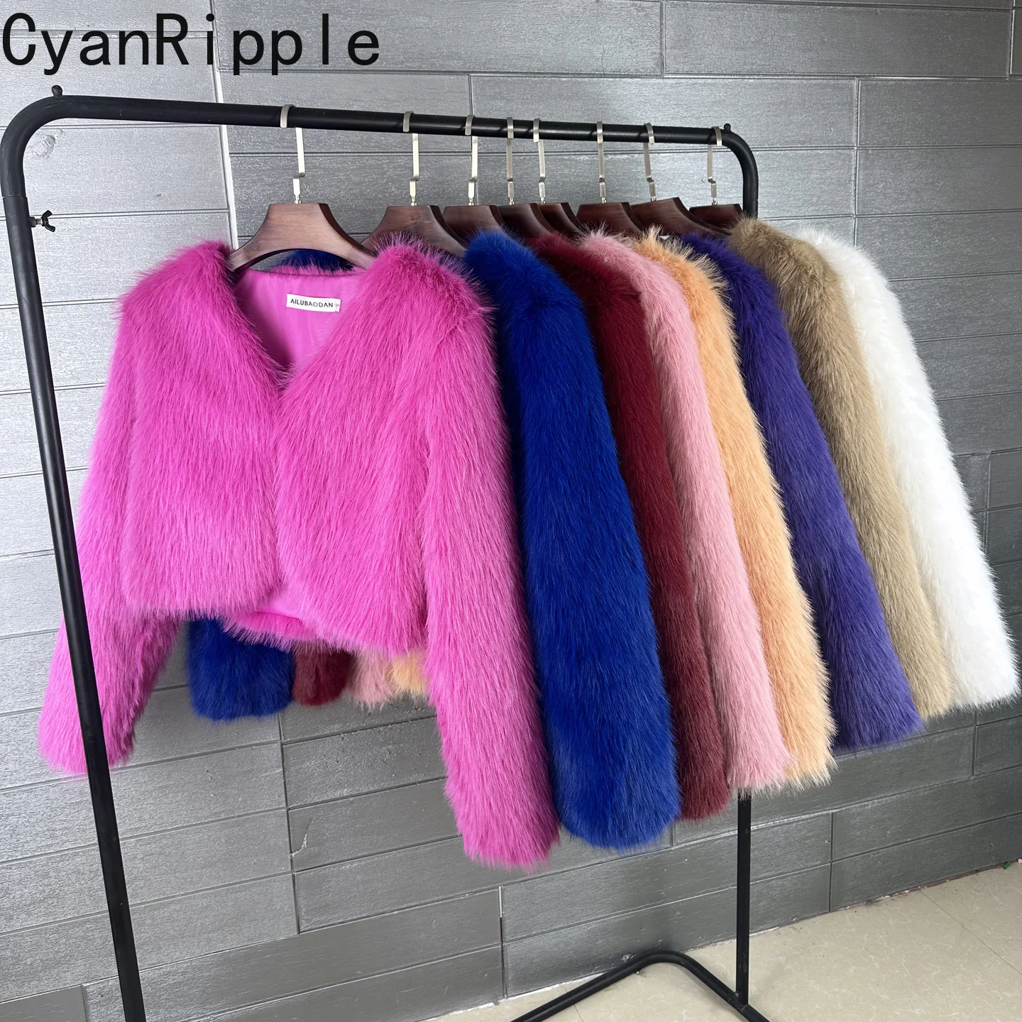 Solid Color New Autumn Winter Imitation Fox Fur Jacket All-match V-neck Short Cardigans Top Full Sleeve Faux Fur Women Coats