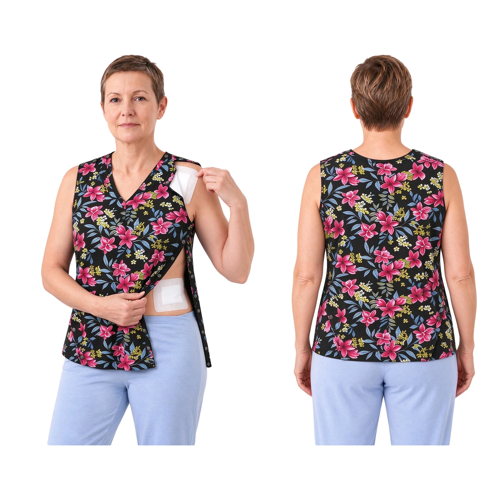 Women Elderly Post-surgery Recovery Vest Shirt Postoperative Nursing Adaptive Clothing Press Buttons Shoulders Sides Tank Top