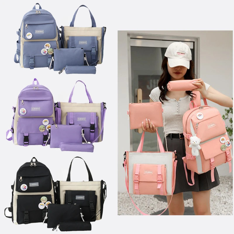 Backpack Four-piece Set for Middle School and High School Students Schoolbag Set Bag Teen Girls Schoolbag Tuition Bag Mochila